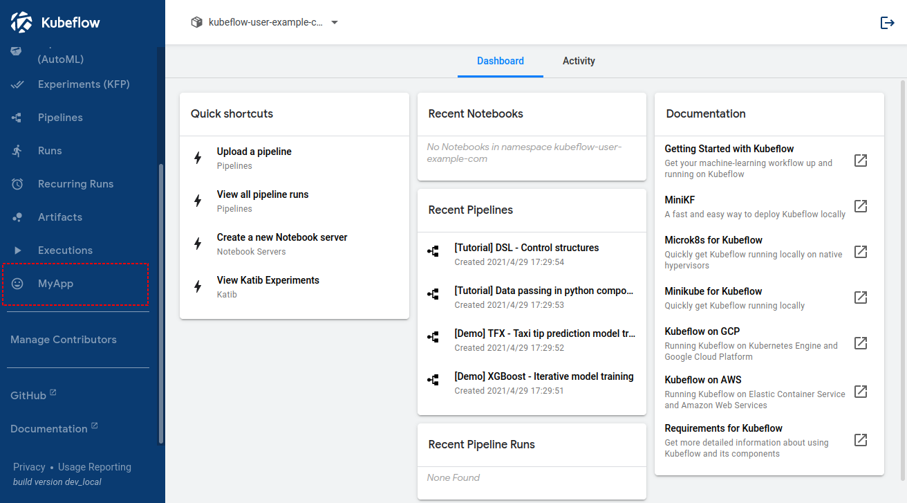 Display third party app on a kubeflow dashboard